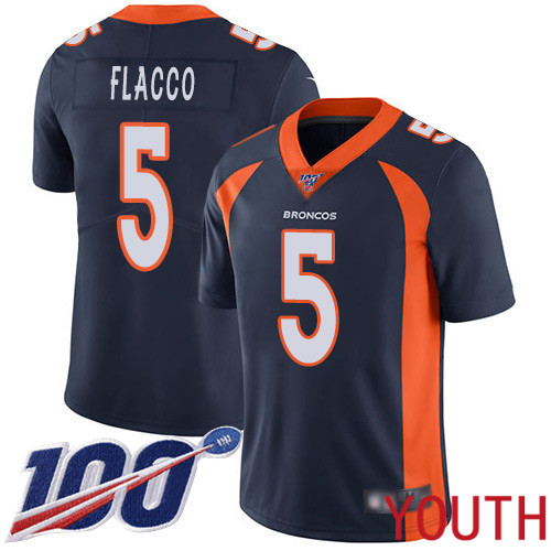 Youth Denver Broncos #5 Joe Flacco Navy Blue Alternate Vapor Untouchable Limited Player 100th Season Football NFL Jersey